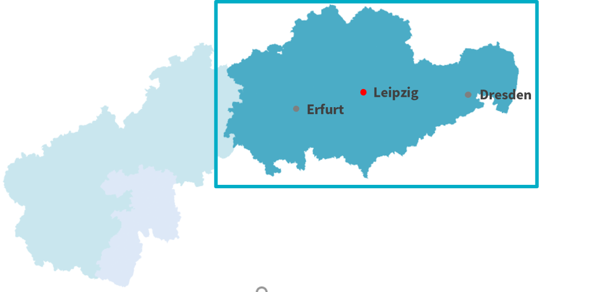 Karte der Axa Gebietsdirektion Leipzig für offene Vertriebsjobs rund um Leipzig und Umgebung