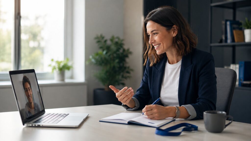 Vertriebsrecruiterin von AXA im Kennenlerngespräch mit einer Bewerberin per Teams